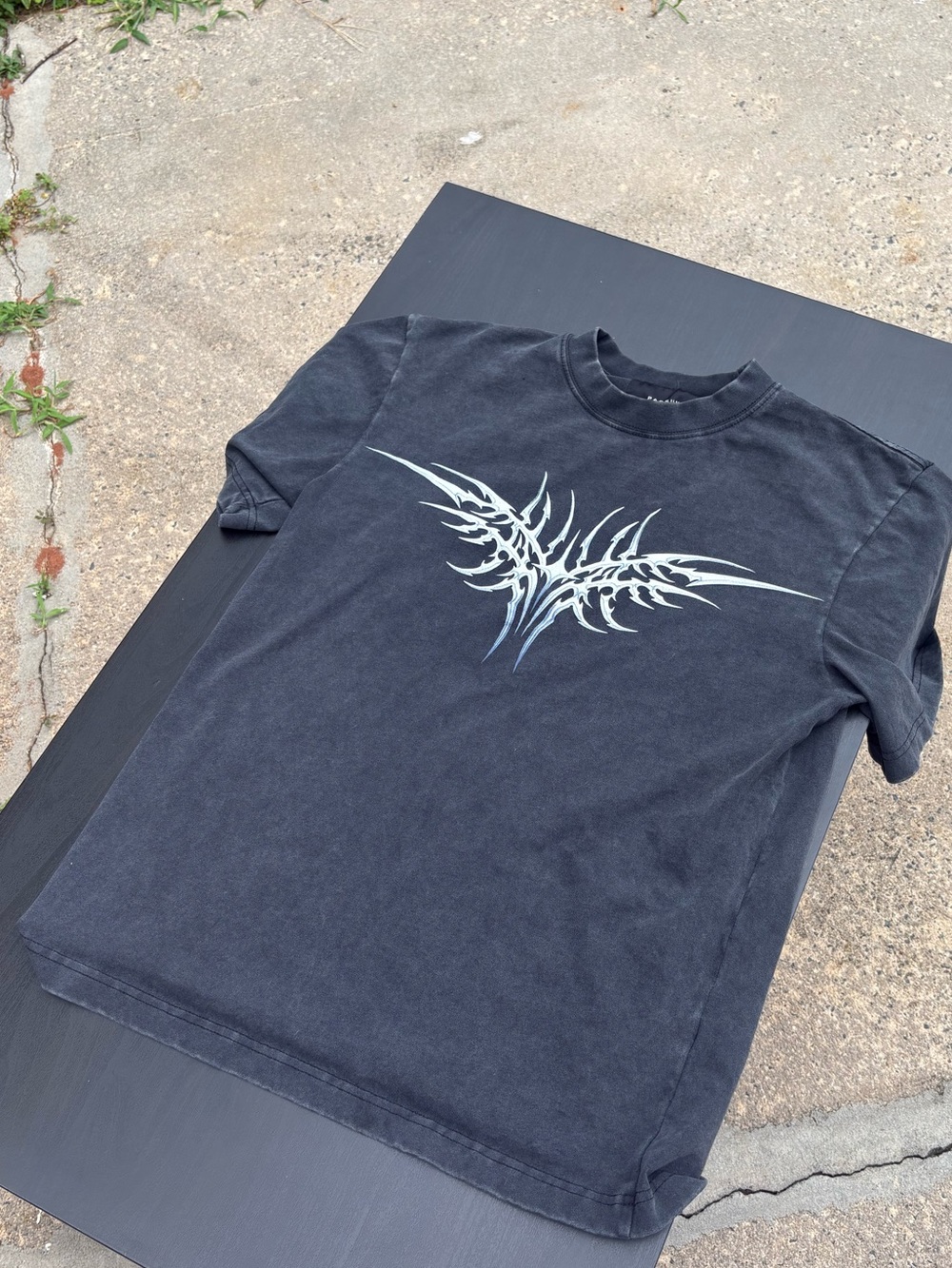 PacSun Black Short-Sleeve Tee with Silver Tribal Graphic